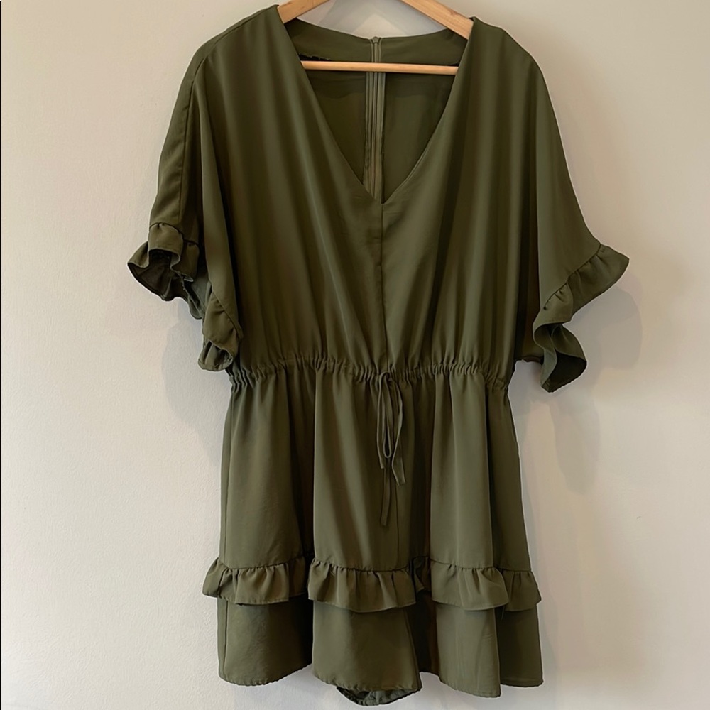 NWOT Olive Green Ruffle Sleeve Romper